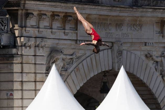 First day of Women 20m high diving final European Aquatics Championships - Paris Denmark s Annika Bornebusch during the first day of Women’s 20m high diving final event during the LEN European Aquatics Championships in the Seine river in Paris on August 7, 2026. Photo by Raphael Lafargue ABACAPRESS.COM Paris France  Copyright: xLafarguexRaphael ABACAx