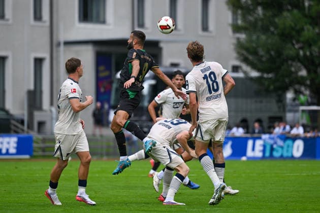 SOCCER - Hoffenheim vs Gladbach, test match SCHWAZ,AUSTRIA,07.AUG.26 - SOCCER - 1. DFL, 1. Deutsche Bundesliga, TSG Hoffenheim vs Borussia Mönchengladbach, test match. Image shows Alexander Prass (Hoffenheim), Franck Honorat (Gladbach), Mats Rots and Wouter Burger (Hoffenheim).  GEPAxpictures xDanielxSchoenherr