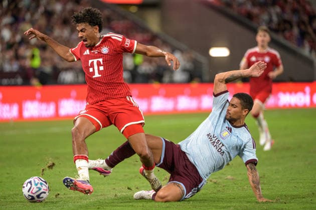 August 7, 2026, Hong Kong, Hong Kong: Nathaniel BROWN in action tackled by Aston Villas, JoÄÂo GOMES Bayern Munich 2-1 win in the pre season 2026-2027 match in Hong Kong. Audi Football Summit Bayern Munich vs Aston Villa Hong Kong Audi Football Summit Bayern Munich Vs Aston Villa Hong Kong  - ZUMAr144 20260807_zap_r144_043 Copyright: xJaynexRussellx