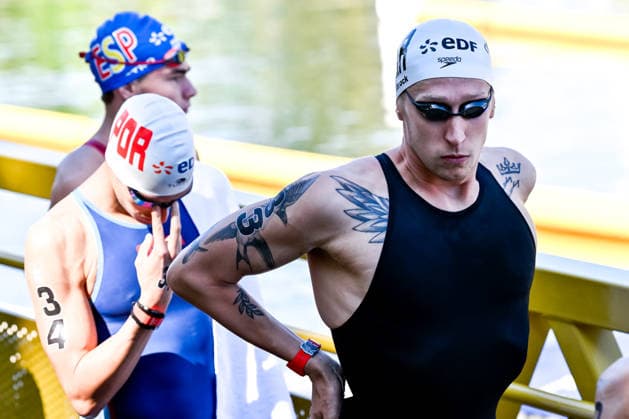 Florian Wellbrock of Germany prepares to compete in the open water swimming 3km Knockout Men Final during the European Aquatics Championships at the River Seine in Paris (France), August 7, 2026. Andrea Masini Deepbluemedia Insidefoto