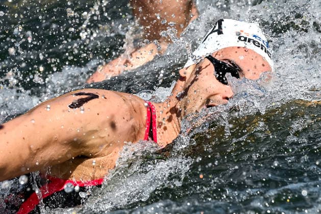 Domenico Acerenza of Italy competes in the open water swimming 3km Knockout Men Final during the European Aquatics Championships at the River Seine in Paris (France), August 7, 2026. Andrea Staccioli Deepbluemedia Insidefoto