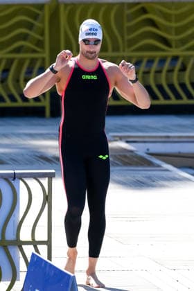 Domenico Acerenza of Italy prepares to compete in the open water swimming 3km Knockout Men Final during the European Aquatics Championships at the River Seine in Paris (France), August 7, 2026. Andrea Staccioli