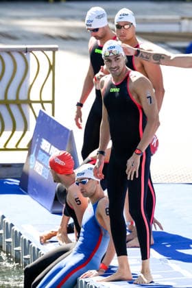 Gregorio Paltrinieri of Italy prepares to compete in the open water swimming 3km Knockout Men Final during the European Aquatics Championships at the River Seine in Paris (France), August 7, 2026. Andrea Staccioli