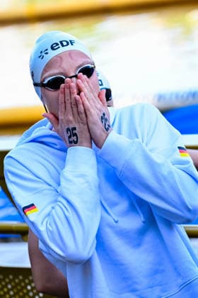 Isabel Gose of Germany competes in the Open Water Women s 3km Knockout Sprint Final during the European Aquatics Championships at the Olympic Aquatic Center in Paris (France), August 7, 2026. Andrea Masini Deepbluemedia Insidefoto