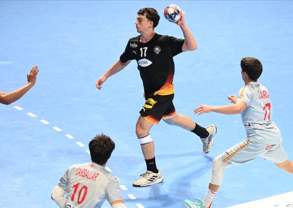U18 GERMANY vs SPAIN TOMA GADZA, young handball player of U18 Germany, during the semi final match of European Championship, EM, Europameisterschaft against Spain, at Aleksandar Nikolic Hall. Belgrade, 07.08.2026. photo: Nebojsa Parausic MN Press HANDBALL, MEN™S U18 EHF EURO 2026, GERMANY, SPAIN Belgrade Hall Aleksandar Nikolic Serbia Copyright: xNebojsaxParausicx xMNxPressx
