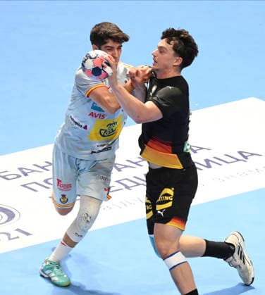 U18 GERMANY vs SPAIN TOMA GADZA, young handball player of U18 Germany, during the semi final match of European Championship, EM, Europameisterschaft against Spain, at Aleksandar Nikolic Hall. Belgrade, 07.08.2026. photo: Nebojsa Parausic MN Press HANDBALL, MEN™S U18 EHF EURO 2026, GERMANY, SPAIN Belgrade Hall Aleksandar Nikolic Serbia Copyright: xNebojsaxParausicx xMNxPressx