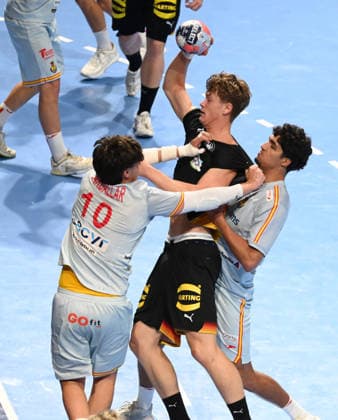U18 GERMANY vs SPAIN JULIUS EISEND, young handball player of U18 Germany, during the semi final match of European Championship, EM, Europameisterschaft against Spain, at Aleksandar Nikolic Hall. Belgrade, 07.08.2026. photo: Nebojsa Parausic MN Press HANDBALL, MEN™S U18 EHF EURO 2026, GERMANY, SPAIN Belgrade Hall Aleksandar Nikolic Serbia Copyright: xNebojsaxParausicx xMNxPressx