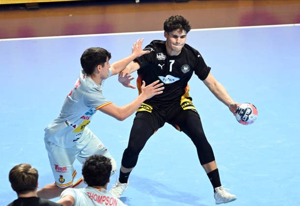 U18 GERMANY vs SPAIN JULIUS POTHKE, young handball player of U18 Germany, during the semi final match of European Championship, EM, Europameisterschaft against Spain, at Aleksandar Nikolic Hall. Belgrade, 07.08.2026. photo: Nebojsa Parausic MN Press HANDBALL, MEN™S U18 EHF EURO 2026, GERMANY, SPAIN Belgrade Hall Aleksandar Nikolic Serbia Copyright: xNebojsaxParausicx xMNxPressx