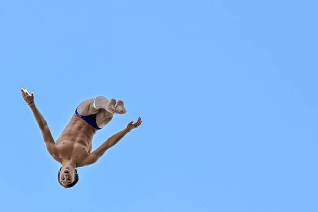 Pavel Istomin Neutral Athlete B competes in the high diving 20m Round 1-2 Men during the European Aquatics Championships at the River Seine in Paris (France), August 7, 2026. Giorgio Scala DBM - Deepbluemedia Insidefoto