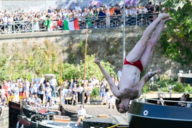 Lander Roels of Belgium competes in the High Diving Men s 20m Final during the European Aquatics Championships at the Olympic Aquatic Center in Paris (France), August 7, 2026. Giorgio Scala DBM - Deepbluemedia Insidefoto