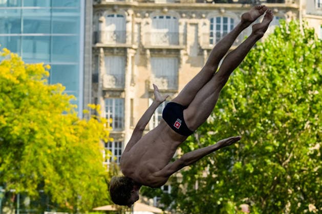 Pierrick Schafer of Switzerland competes in the High Diving Men s 20m Final during the European Aquatics Championships at the Olympic Aquatic Center in Paris (France), August 7, 2026. Giorgio Scala DBM - Deepbluemedia Insidefoto