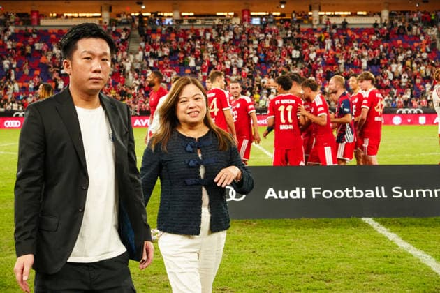 HONG KONG-SPORTS BAYERN-ASTON-VILLA Secretary for Culture, Sports and Tourism Rosanna Law Shuk-pui walks off the pitch after presenting the championship trophy at the conclusion of the exhibition football match between Bayern Munich and Aston Villa at the Kai Tak Stadium on August 7, 2026 in Hong Kong. (Photo by Zulu Lo TMHK via Nexpher Images) Hong Kong