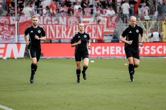 07.08.2026, xhettx, Fussball 3.Liga, SV Waldhof Mannheim - Fortuna Düsseldorf v.l. Das Schiriteam um Fabienne Michel (DFB) (DFL DFB REGULATIONS PROHIBIT ANY USE OF PHOTOGRAPHS as IMAGE SEQUENCES and or QUASI-VIDEO) *** August 7, 2026, xhettx, Soccer 3rd Division, SV Waldhof Mannheim vs. Fortuna Düsseldorf v l The refereeing team led by Fabienne Michel DFB DFL DFB REGULATIONS PROHIBIT ANY USE OF PHOTOGRAPHS as IMAGE SEQUENCES and or QUASI-VIDEO