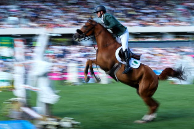 2026 Dublin Horse Show, Laya Arena, Dublin 7 8 2026 Nations™ Cup of Ireland for award of the Aga Khan Trophy Ireland™s Shane Sweetnam on Coriaan Van Klapscheut Z Shane Sweetnam on Coriaan Van Klapscheut Z 7 8 2026  Copyright: xx DC3A9361