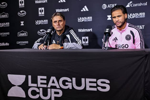 FORT LAUDERDALE, FL - AUGUST 07: Head Coach, Guillermo Hoyos, and Telasco Segovia 8 of Inter Miami CF speak to the media after a Inter Miami Training Session at Florida Blue Training Center on August 07, 2026 in Fort Lauderdale, Florida. (Photo by Chris Arjoon Icon Sportswire) SOCCER: AUG 07 Inter Miami CF Training EDITORIAL USE ONLY Icon26080700000024