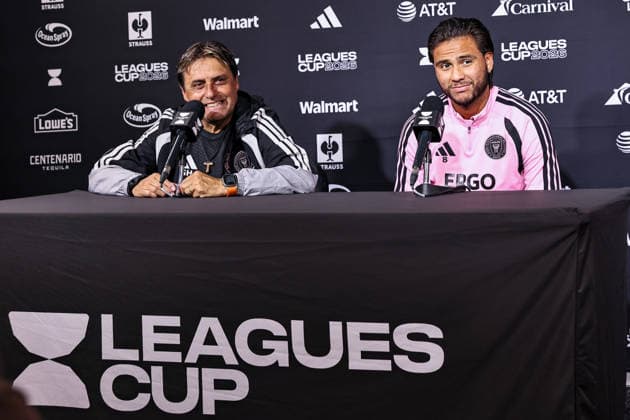 FORT LAUDERDALE, FL - AUGUST 07: Head Coach, Guillermo Hoyos, and Telasco Segovia 8 of Inter Miami CF speak to the media after a Inter Miami Training Session at Florida Blue Training Center on August 07, 2026 in Fort Lauderdale, Florida. (Photo by Chris Arjoon Icon Sportswire) SOCCER: AUG 07 Inter Miami CF Training EDITORIAL USE ONLY Icon26080700000027
