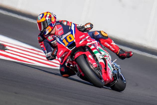 Luca Marini (Italy) of the Honda HRC Castrol ( 10) during Practice at Round 12 of the 2026 Qatar Airways Grand Prix of Great Britain at Silverstone Circuit, Towcester, England on the 7 August 2026.  Copyright: xDavidxHornx PMI-7310-0044