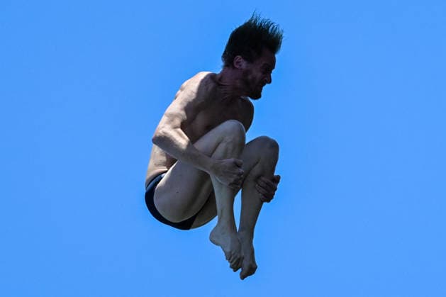 Gary Hunt of France competes in the High Diving Men s 20m Final during the European Aquatics Championships at the Olympic Aquatic Center in Paris (France), August 7, 2026. Giorgio Scala DBM - Deepbluemedia Insidefoto