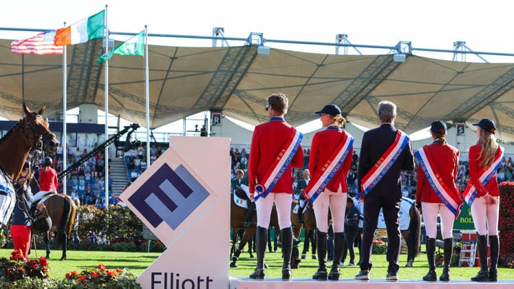 2026 Dublin Horse Show, Laya Arena, Dublin 7 8 2026 Nations™ Cup of Ireland for award of the Aga Khan Trophy The United States of America team during the national anthem The United States of America team during the national anthem 7 8 2026  Copyright: xx DC3A9897