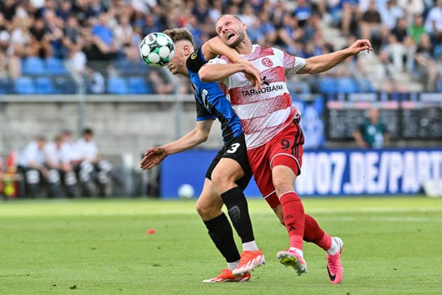 2. Liga; SV Waldhof Mannheim - Fortuna Düsseldorf; 07.08.2026 MANNHEIM, GERMANY - 07. AUGUST: im Duell Moritz POLTE (SV Waldhof Mannheim 3) und Eric HOTTMANN (Fortuna Düsseldorf 9) während dem Match der 3. Liga zwischen dem SV Waldhof Mannheim und Fortuna Düsseldorf am 1. Spieltag im Carl-Benz Stadion *** 2nd Division: SV Waldhof Mannheim vs. Fortuna Düsseldorf, August 7, 2026, MANNHEIM, GERMANY, August 7, in a matchup between Moritz POLTE of SV Waldhof Mannheim (No. 3) and Eric HOTTMANN of Fortuna Düsseldorf (No. 9) during the 3. Liga match between SV Waldhof Mannheim and Fortuna Düsseldorf on Matchday 1 at the Carl Benz Stadium Copyright: xBEAUTIFULxSPORTS Goldbergx