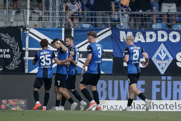 07.08.2026, xhettx, Fussball 3.Liga, SV Waldhof Mannheim - Fortuna Düsseldorf v.l. jubel um das 1:0 von Vincent Thill (SV Waldhof Mannheim, 12) (DFL DFB REGULATIONS PROHIBIT ANY USE OF PHOTOGRAPHS as IMAGE SEQUENCES and or QUASI-VIDEO) *** August 7, 2026, xhettx, Soccer 3rd Division, SV Waldhof Mannheim vs. Fortuna Düsseldorf: Cheers for Vincent Thill’s 1–0 goal for SV Waldhof Mannheim, 12 DFL DFB REGULATIONS PROHIBIT ANY USE OF PHOTOGRAPHS AS IMAGE SEQUENCES AND OR QUASI-VIDEO