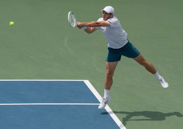 August 7, 2026, Montreal, Pq, Canada: Tallon Griekspoor of the Netherlands hits a return to Matteo Arnaldi of Italy during third round tennis action at the National Bank Open in Montreal on Friday, Aug. 7, 2026. Canada News - August 7, 2026  - ZUMAc35_ 20260807_zaf_c35_008 Copyright: xChristinnexMuschix