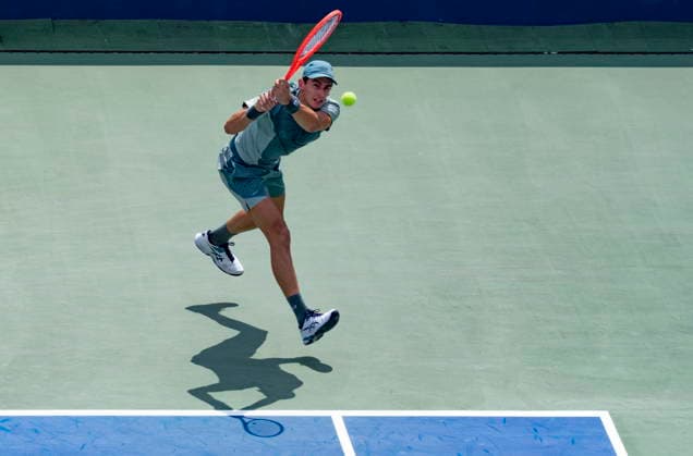 August 7, 2026, Montreal, Pq, Canada: Matteo Arnaldi of Italy hits a return to Tallon Griekspoor of the Netherlands during third round tennis action at the National Bank Open in Montreal on Friday, Aug. 7, 2026. Canada News - August 7, 2026  - ZUMAc35_ 20260807_zaf_c35_011 Copyright: xChristinnexMuschix