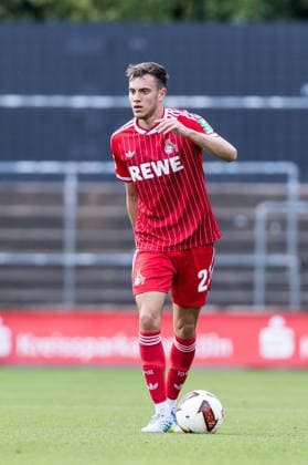 COLOGNE, GERMANY - AUGUST 07: Paul Okon-Engstler (1. FC Koeln, 23) controls the ball during a friendly match of season 2026 27 between 1. FC Köln vs. Real Sociedad San Sebastian at Geissbockheim on August 07, 2026 in Cologne, Germany. North Rhine Westphalia Germany Copyright: xSteffiexWunderlx