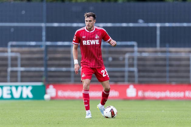 COLOGNE, GERMANY - AUGUST 07: Paul Okon-Engstler (1. FC Koeln, 23) controls the ball during a friendly match of season 2026 27 between 1. FC Köln vs. Real Sociedad San Sebastian at Geissbockheim on August 07, 2026 in Cologne, Germany. North Rhine Westphalia Germany Copyright: xSteffiexWunderlx