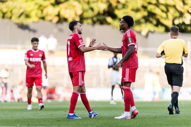 COLOGNE, GERMANY - AUGUST 07: Luca Waldschmidt (1. FC Koeln, 7) celebrates scoring the 1:0 goal with his teammates during a friendly match of season 2026 27 between 1. FC Köln vs. Real Sociedad San Sebastian at Geissbockheim on August 07, 2026 in Cologne, Germany. North Rhine Westphalia Germany Copyright: xSteffiexWunderlx