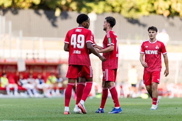 COLOGNE, GERMANY - AUGUST 07: Luca Waldschmidt (1. FC Koeln, 7) celebrates scoring the 1:0 goal with his teammates during a friendly match of season 2026 27 between 1. FC Köln vs. Real Sociedad San Sebastian at Geissbockheim on August 07, 2026 in Cologne, Germany. North Rhine Westphalia Germany Copyright: xSteffiexWunderlx