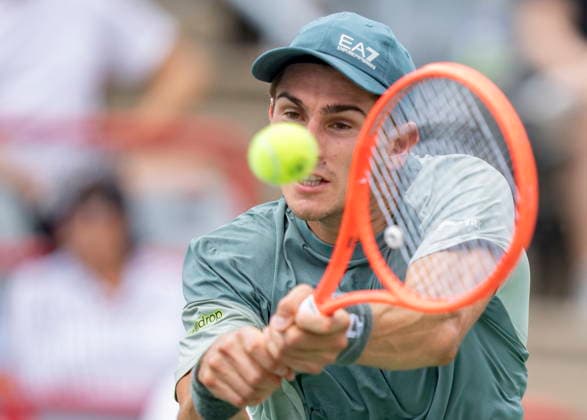 August 7, 2026, Montreal, Pq, Canada: Matteo Arnaldi of Italy hits a return to Tallon Griekspoor of the Netherlands during third round tennis action at the National Bank Open in Montreal on Friday, Aug. 7, 2026. Canada News - August 7, 2026  - ZUMAc35_ 20260807_zaf_c35_015 Copyright: xChristinnexMuschix