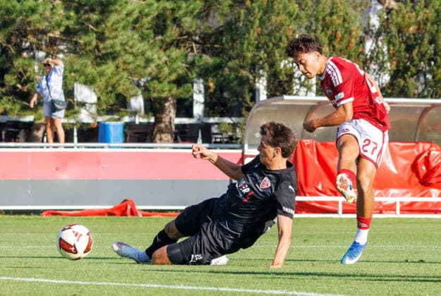 07.08.2026 - Fussball - Saison 2026 2027 - Regionalliga Bayern - 03. Spieltag: 1. FC Nürnberg FCN II ( Club ) - TSV Buchbach - DaMa - xdaxmax - Justin von der Hitz (27, 1. FC Nürnberg FCN II ) mit Torschuss *** August 7, 2026 Soccer Season 2026–2027 Bavarian Regional League 03 Matchday 1 FC Nuremberg FCN II Club TSV Buchbach Women s Team xdaxmax Justin von der Hitz 27, 1 FC Nuremberg FCN II with a shot on goal
