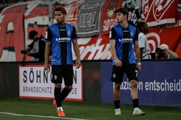 07.08.2026, xhettx, Fussball 3.Liga, SV Waldhof Mannheim - Fortuna Düsseldorf v.l. die ausgewechselten Spieler Dayson Mendes (SV Waldhof Mannheim, 35) und Lovis Bierschenk (SV Waldhof Mannheim, 7) (DFL DFB REGULATIONS PROHIBIT ANY USE OF PHOTOGRAPHS as IMAGE SEQUENCES and or QUASI-VIDEO) *** August 7, 2026, xhettx, Soccer 3rd Division, SV Waldhof Mannheim vs. Fortuna Düsseldorf: The substituted players—Dayson Mendes (SV Waldhof Mannheim, 35) and Lovis Bierschenk (SV Waldhof Mannheim, 7). DFL and DFB regulations prohibit any use of photographs as image sequences and or quasi-video.