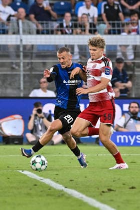 2. Liga; SV Waldhof Mannheim - Fortuna Düsseldorf; 07.08.2026 MANNHEIM, GERMANY - 07. AUGUST: im Duell Kushtrim ASALLARI (SV Waldhof Mannheim 20) und Elias ARDEN (Fortuna Düsseldorf 38) während dem Match der 3. Liga zwischen dem SV Waldhof Mannheim und Fortuna Düsseldorf am 1. Spieltag im Carl-Benz Stadion *** 2nd Division: SV Waldhof Mannheim vs. Fortuna Düsseldorf, August 7, 2026, MANNHEIM, GERMANY, August 7, featuring Kushtrim ASALLARI (SV Waldhof Mannheim, No. 20) and Elias ARDEN (Fortuna Düsseldorf, No. 38) during the 3. Liga match between SV Waldhof Mannheim and Fortuna Düsseldorf on Matchday 1 at the Carl Benz Stadium Copyright: xBEAUTIFULxSPORTS Goldbergx