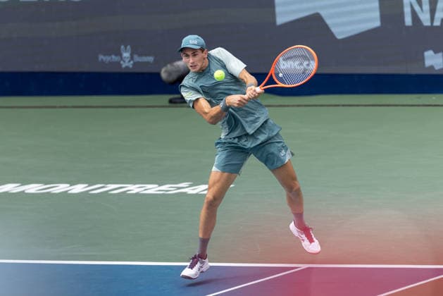 August 7, 2026, Montreal, Quebec, Canada: MATTEO ARNALDI (30) from Italia backhand in match against Tallon Griekspoor from hederlands in third round at Canadian Open at IGA stadium in Montreal, Quebec, Canada on 2026-08-07 TENNIS: Canadian Open Montreal 2026  - ZUMAl189 20260807_zsp_l189_005 Copyright: xYannickxLegarex
