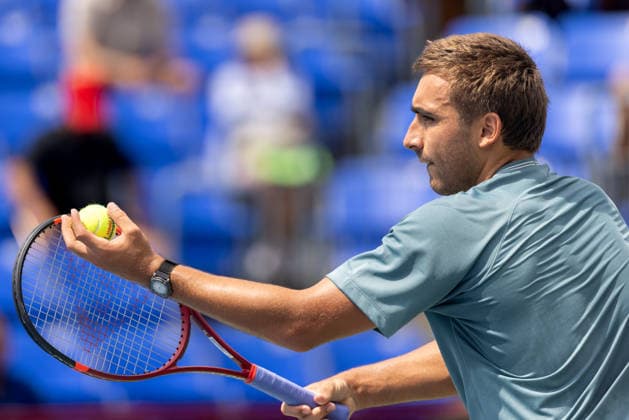 August 7, 2026, Montreal, Quebec, Canada: DANIEL MERIDA from Spain serving in match against Alex Michelsen from USA in third round at Canadian Open at IGA stadium in Montreal, Quebec, Canada on 2026-08-07 TENNIS: Canadian Open Montreal 2026  - ZUMAl189 20260807_zsp_l189_001 Copyright: xYannickxLegarex