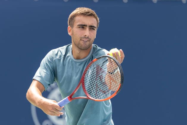 August 7, 2026, Montreal, Quebec, Canada: DANIEL MERIDA from Spain serving in match against Alex Michelsen from USA in third round at Canadian Open at IGA stadium in Montreal, Quebec, Canada on 2026-08-07 TENNIS: Canadian Open Montreal 2026  - ZUMAl189 20260807_zsp_l189_008 Copyright: xYannickxLegarex
