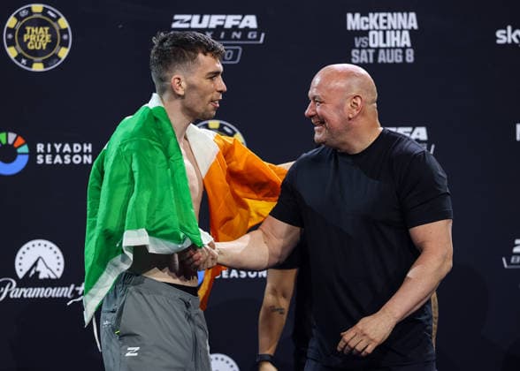 Zuffa Boxing 10 Aaron McKenna vs Etinosa Oliha Weigh-In, 3Arena, Dublin 7 8 2026 Stevie McKenna and UFC CEO and President Dana White Stevie McKenna and Dana White 7 8 2026  Copyright: xx BB3_6697