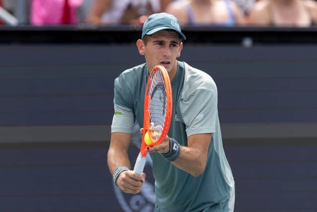 August 7, 2026, Montreal, Quebec, Canada: MATTEO ARNALDI (30) from Italia serving in match against Tallon Griekspoor from Nederlands in third round at Canadian Open at IGA stadium in Montreal, Quebec, Canada on 2026-08-07 TENNIS: Canadian Open Montreal 2026  - ZUMAl189 20260807_zsp_l189_017 Copyright: xYannickxLegarex
