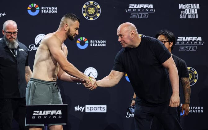 Zuffa Boxing 10 Aaron McKenna vs Etinosa Oliha Weigh-In, 3Arena, Dublin 7 8 2026 Louis Greene and UFC CEO and President Dana White Louis Greene and Dana White 7 8 2026  Copyright: xx BB3_6984