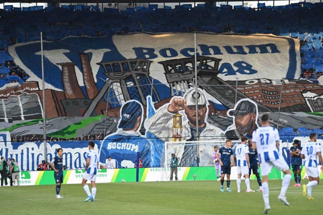 Choreo der Bochumer Fans, Fussball 2. Bundesliga, 1. Spieltag, VfL Bochum (BO) - Hertha BSC Berlin (B) am 07.08.2026 im Vonovia Ruhrstadion Bochum Deutschland. DFL regulations prohibit any use of photographs as image sequences and or quasi-video Â *** Choreography by the Bochum fans, Soccer 2. Bundesliga, Matchday 1, VfL Bochum vs. Hertha BSC Berlin B on August 7, 2026, at the Vonovia Ruhrstadion in Bochum, Germany. DFL regulations prohibit any use of photographs as image sequences and or quasi-video.