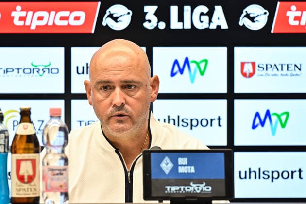 2. Liga; SV Waldhof Mannheim - Fortuna Düsseldorf; 07.08.2026 MANNHEIM, GERMANY - 07. AUGUST: im Bild Rui MOTA Trainer SV Waldhof Mannheim auf der Pressekonferenz nach dem Match der 3. Liga zwischen dem SV Waldhof Mannheim und Fortuna Düsseldorf am 1. Spieltag im Carl-Benz Stadion *** 2nd Division: SV Waldhof Mannheim vs. Fortuna Düsseldorf, August 7, 2026, MANNHEIM, GERMANY, August 7. Pictured: Rui Mota, coach of SV Waldhof Mannheim, at the post-match press conference following the 3. Liga match between SV Waldhof Mannheim and Fortuna Düsseldorf on Matchday 1 at the Carl Benz Stadium Copyright: xBEAUTIFULxSPORTS Goldbergx