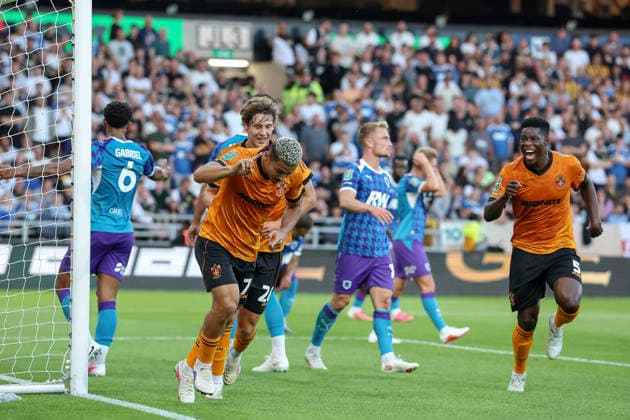 Wolverhampton Wanderers v Port Vale, EFL Carabao Cup GOAL scores 2-0 Wolverhampton Wanderers midfielder Andre (7) scores and celebrates during the EFL Carabao Cup match between Wolverhampton Wanderers and Port Vale at Molineux, Wolverhampton, UK on 8 August 2026. Wolverhampton Molineux West Midlands UK Editorial use only DataCo restrictions apply See www.football-dataco.com , Copyright: xManjitxNarotrax PSI-24675-0022