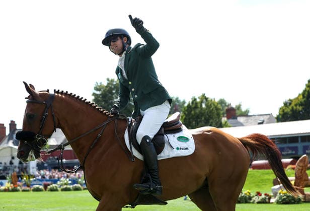 2026 Dublin Horse Show, Laya Arena, Dublin 7 8 2026 Shane Sweetnam celebrates Shane Sweetnam celebrates 7 8 2026  Copyright: xx DC74006 copy