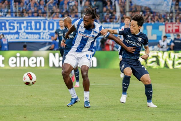 07.08.2026, xgrfx, Fussball 2.Bundesliga, VfL Bochum - Hertha BSC Berlin v.l. Deyovaisio Zeefuik (Hertha BSC), Koji Miyoshi (VfL Bochum) (DFL DFB REGULATIONS PROHIBIT ANY USE OF PHOTOGRAPHS as IMAGE SEQUENCES and or QUASI-VIDEO) Bochum *** August 7, 2026, xgrfx, Soccer 2. Bundesliga, VfL Bochum vs. Hertha BSC Berlin, featuring Deyovaisio Zeefuik (Hertha BSC) and Koji Miyoshi (VfL Bochum). DFL and DFB regulations prohibit any use of photographs as image sequences and or quasi-video. Bochum