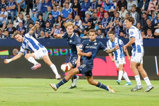 07.08.2026, xgrfx, Fussball 2.Bundesliga, VfL Bochum - Hertha BSC Berlin v.l. Linus Gechter (Hertha BSC), Michael Steinwender (VfL Bochum) (DFL DFB REGULATIONS PROHIBIT ANY USE OF PHOTOGRAPHS as IMAGE SEQUENCES and or QUASI-VIDEO) Bochum *** August 7, 2026, xgrfx, Soccer 2. Bundesliga, VfL Bochum vs. Hertha BSC Berlin, photo by Linus Gechter (Hertha BSC), Michael Steinwender (VfL Bochum). DFL and DFB regulations prohibit any use of photographs as image sequences and or quasi-video. Bochum