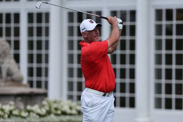 BEDMINSTER, NJ - AUGUST 07: Lee Westwood of the LIV Golf League tees off on the 16th hole during the second round of LIV Golf New York on August 7, 2026 at Trump National Golf Club in Bedminster, New Jersey. (Photo by Andrew Mordzynski Icon Sportswire) GOLF: AUG 07 LIV Golf New York EDITORIAL USE ONLY Icon2608078141616