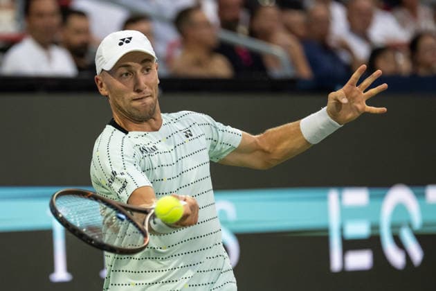 MONTREAL, QC - AUGUST 07: Casper Rudd from Norway returns the ball against Joao Fonseca from Brazil during their singles third round match on day six of the ATP, Tennis Herren 1000 National Bank Open presented by Rogers at Stade IGA on August 7, 2026 in Montreal, Quebec, Canada.(Photo by Vincent Ethier Icon Sportswire) TENNIS: AUG 07 National Bank Open EDITORIAL USE ONLY Icon2608072725