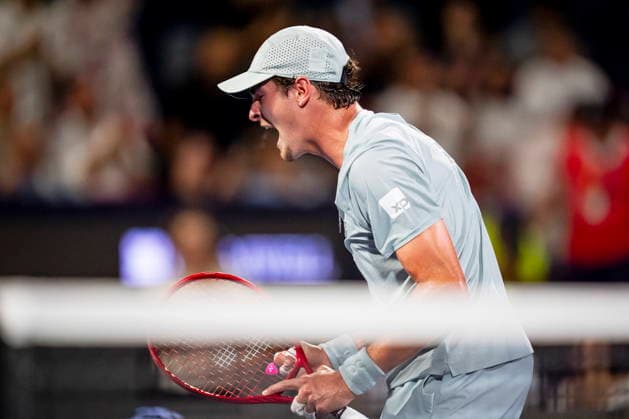 August 7, 2026, Montreal, Pq, Canada: Joao Fonseca from BrazilÃ‚ celebrates his win over Casper Ruud from Norway on day six of the National Bank Open tennis tournament in Montreal on Friday, August 7, 2026. Canada News - August 7, 2026  - ZUMAc35_ 20260807_zaf_c35_071 Copyright: xChristopherxKatsarovx